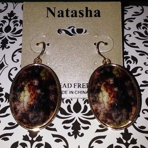 NATASHA OVAL BROWN/AMBER/GRAY STONE GOLD EARRINGS